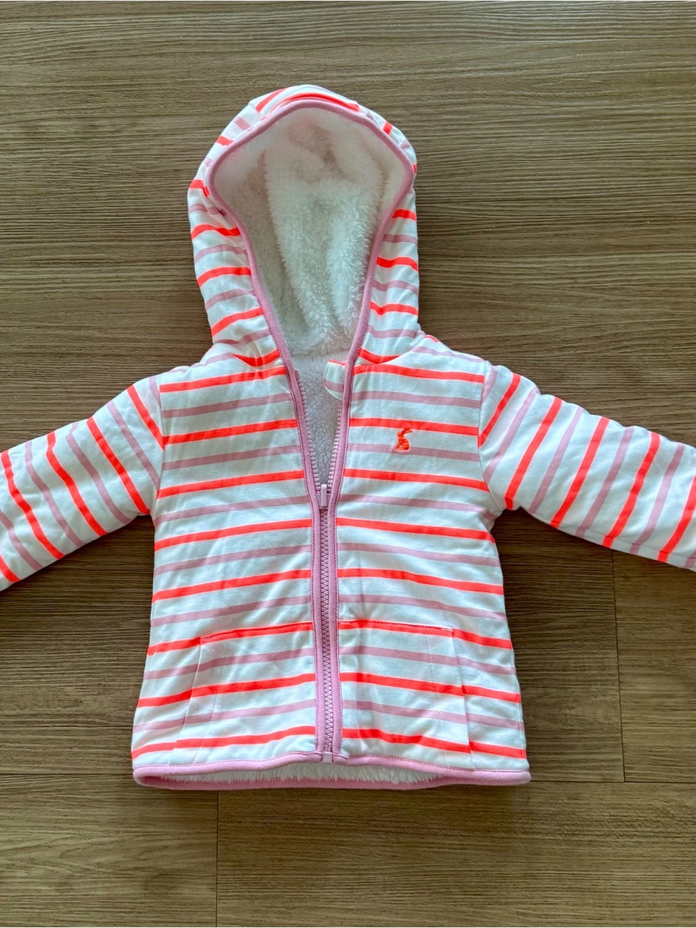 Joules Pink & White Striped Hooded Jacket for Kids